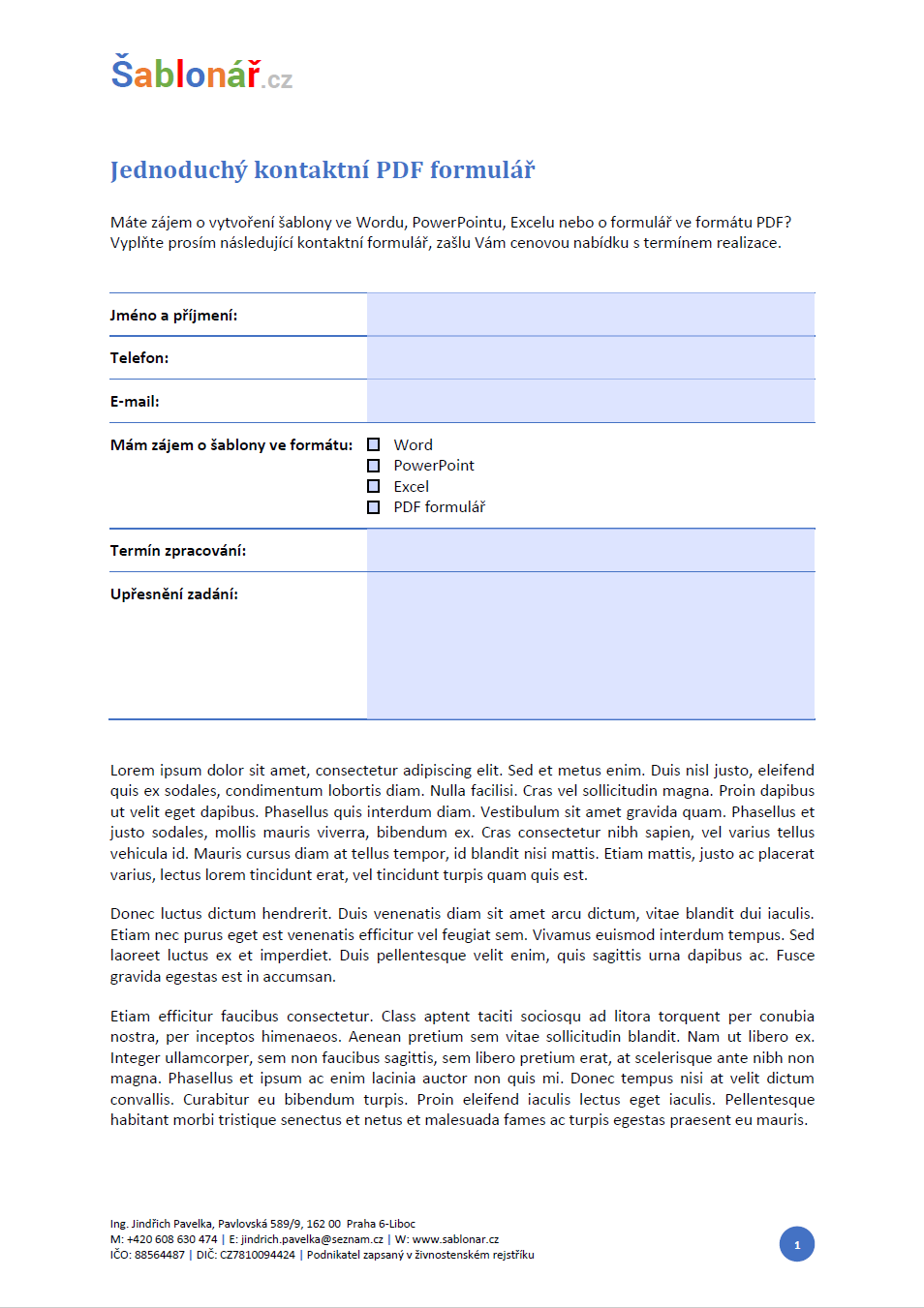 Ukázka PDF formuláře